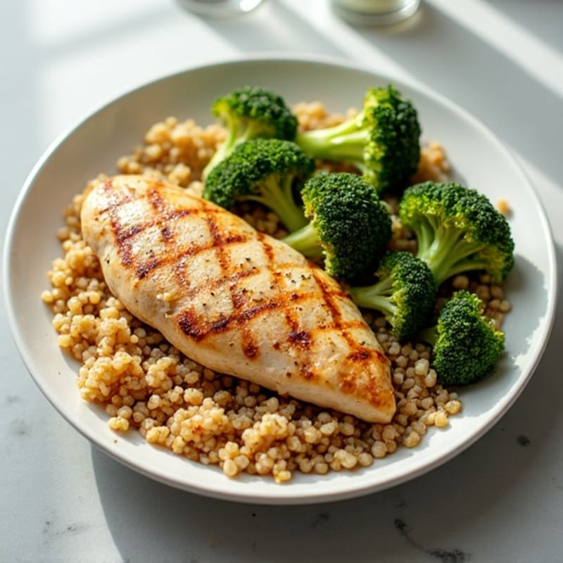 Grilled Chicken Breast with Quinoa and Roasted Broccoli