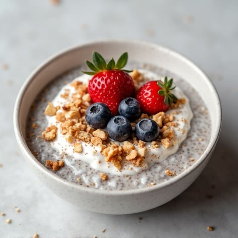 Creamy Vanilla Bean Chia Pudding with Fresh Berries and Crispy Nut Crumble