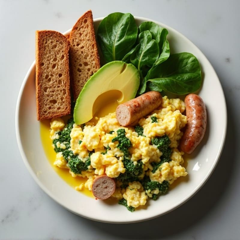 Chicken Sausage Egg White Scramble with Spinach