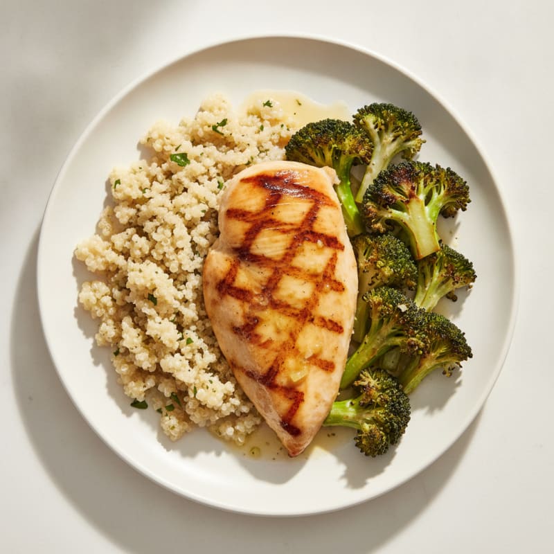 Grilled Chicken Breast with Quinoa and Roasted Broccoli
