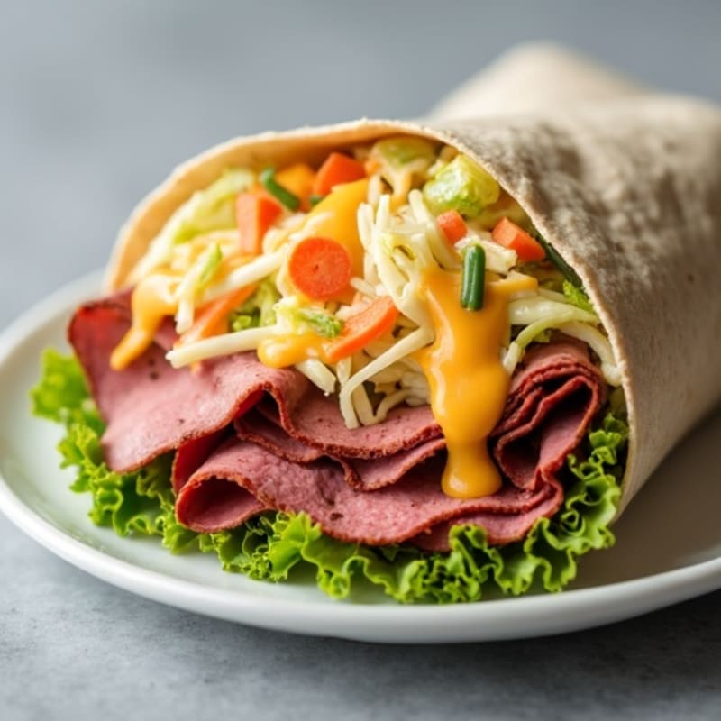 Lean Roast Beef and Melted Sharp Cheddar Wrap with Crunchy Slaw and Creamy Horseradish Dressing