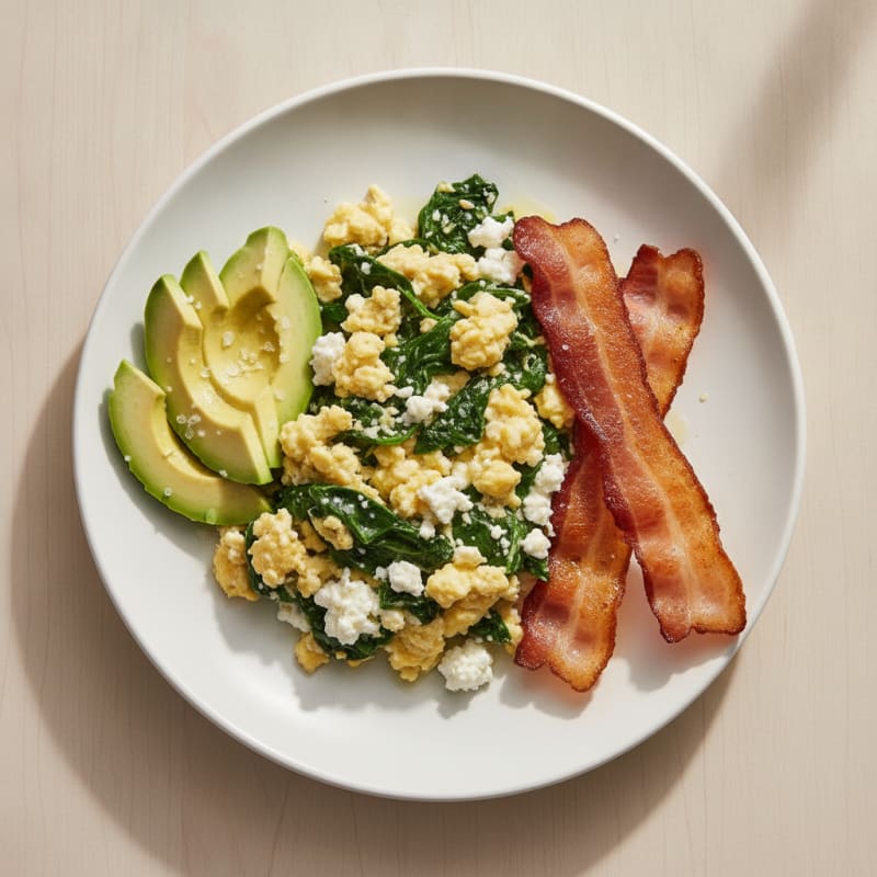 Cottage Cheese Scramble with Spinach and Turkey Bacon