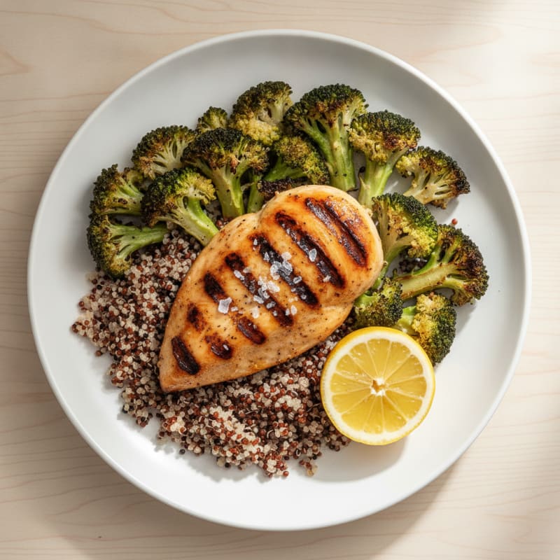 Grilled Chicken Breast with Quinoa and Roasted Broccoli