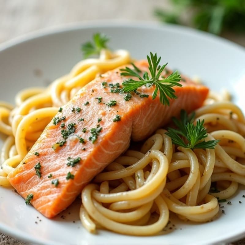 Creamy Herb-Garlic Salmon Pasta