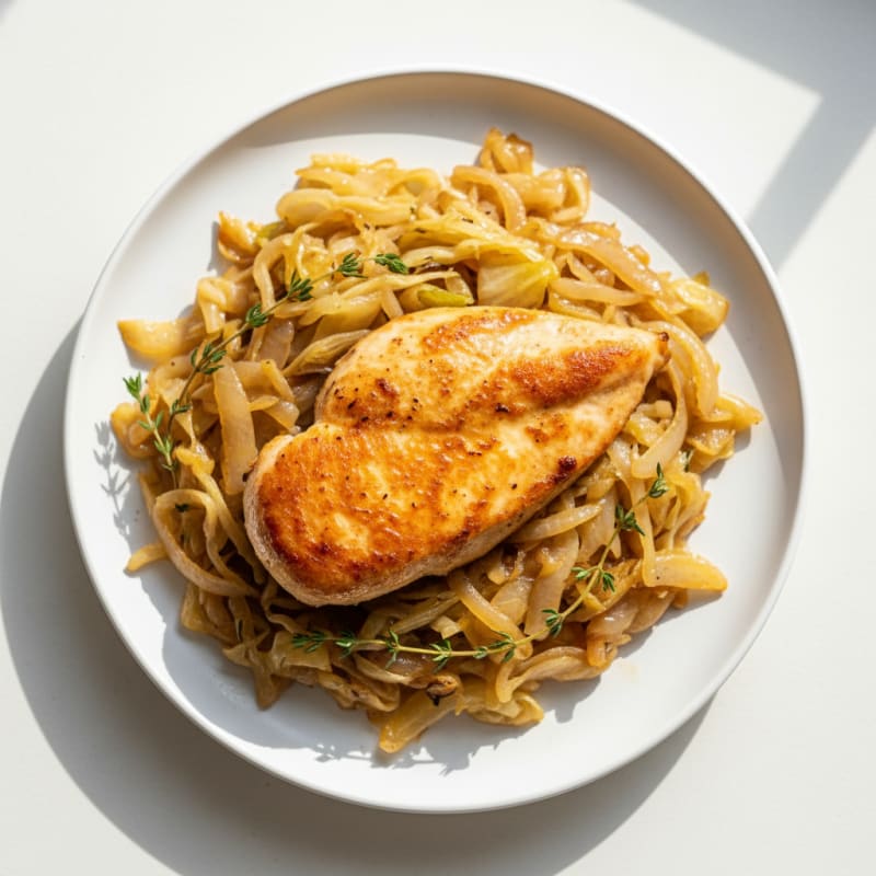 Crispy Pan-Seared Chicken with Caramelized Cabbage