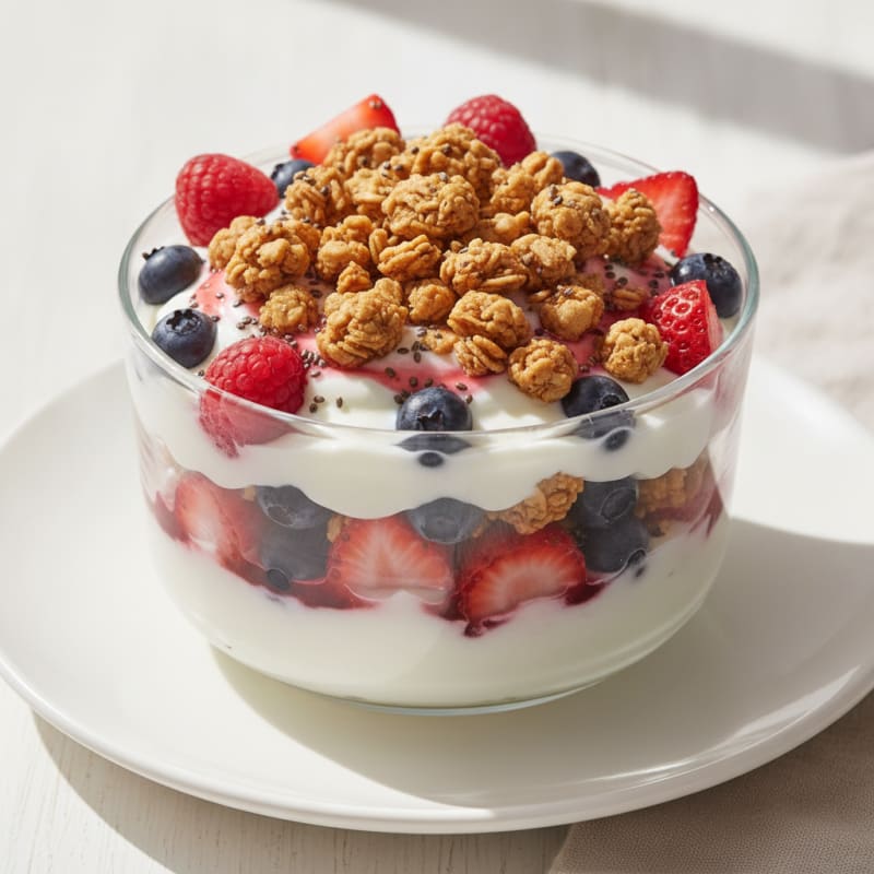 Creamy Greek Yogurt Parfait with Mixed Berries and Protein Granola