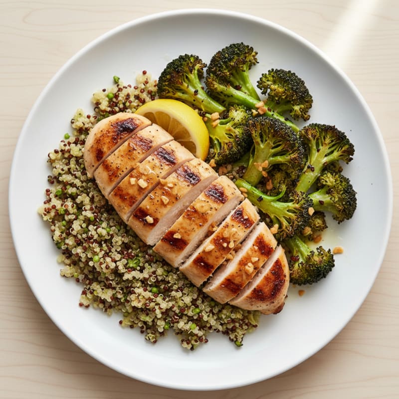 Grilled Chicken Breast with Quinoa and Roasted Broccoli