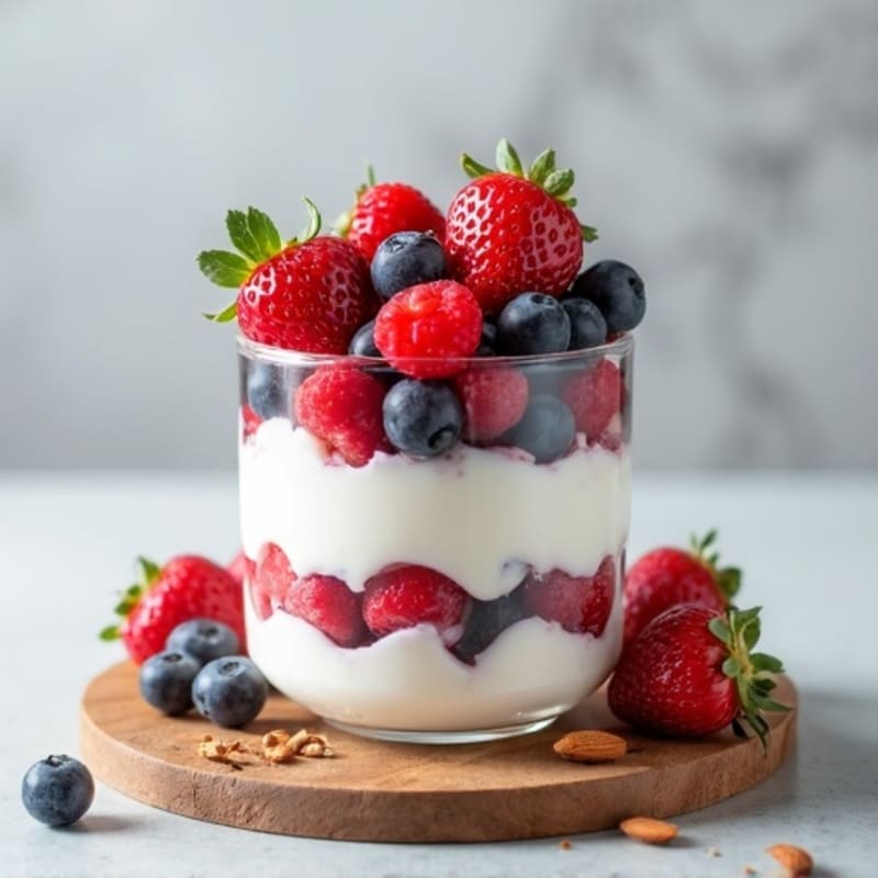 Greek Yogurt Protein Parfait with Mixed Berries and Almonds