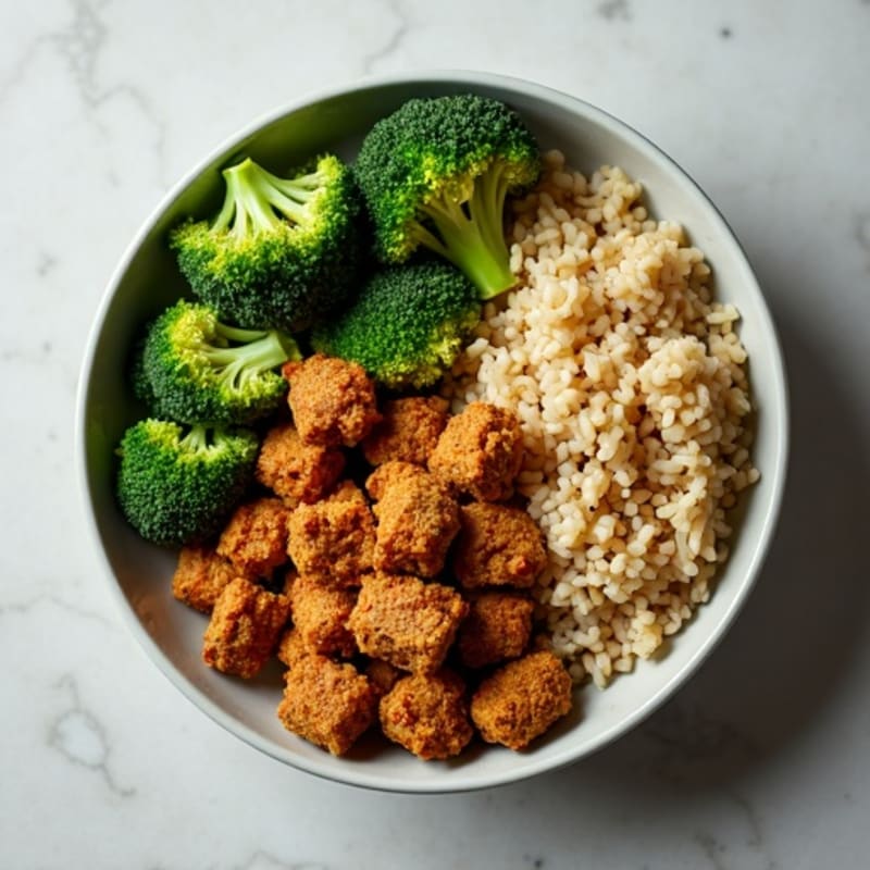 Crispy Ground Turkey and Roasted Broccoli Bowl with Brown Rice