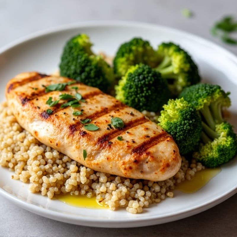 Grilled Chicken Breast with Quinoa and Roasted Broccoli