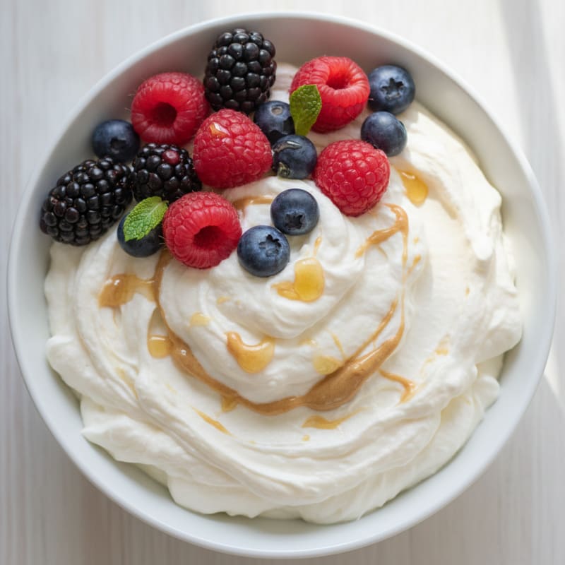 Greek Yogurt Protein Mousse with Mixed Berries
