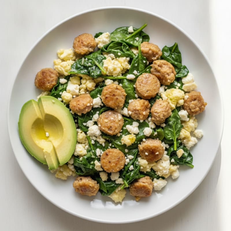 Egg White and Turkey Sausage Scramble with Spinach and Feta