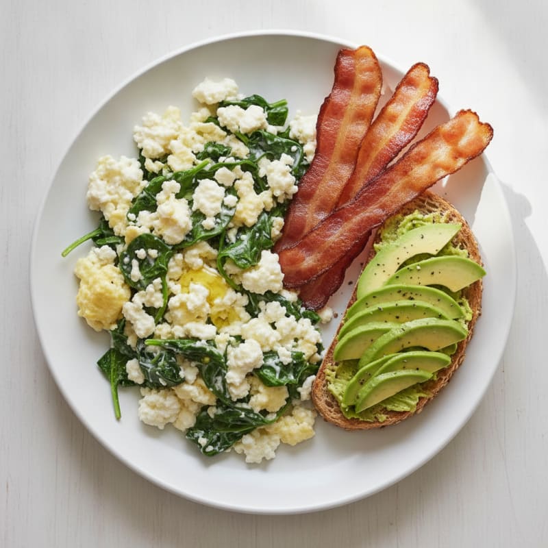 Cottage Cheese Scramble with Spinach and Turkey Bacon