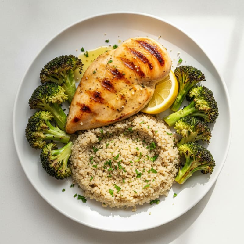 Grilled Chicken Breast with Quinoa and Roasted Broccoli