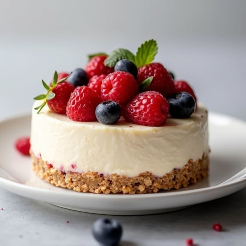 Silky Greek Yogurt Protein Cheesecake with Fresh Berries