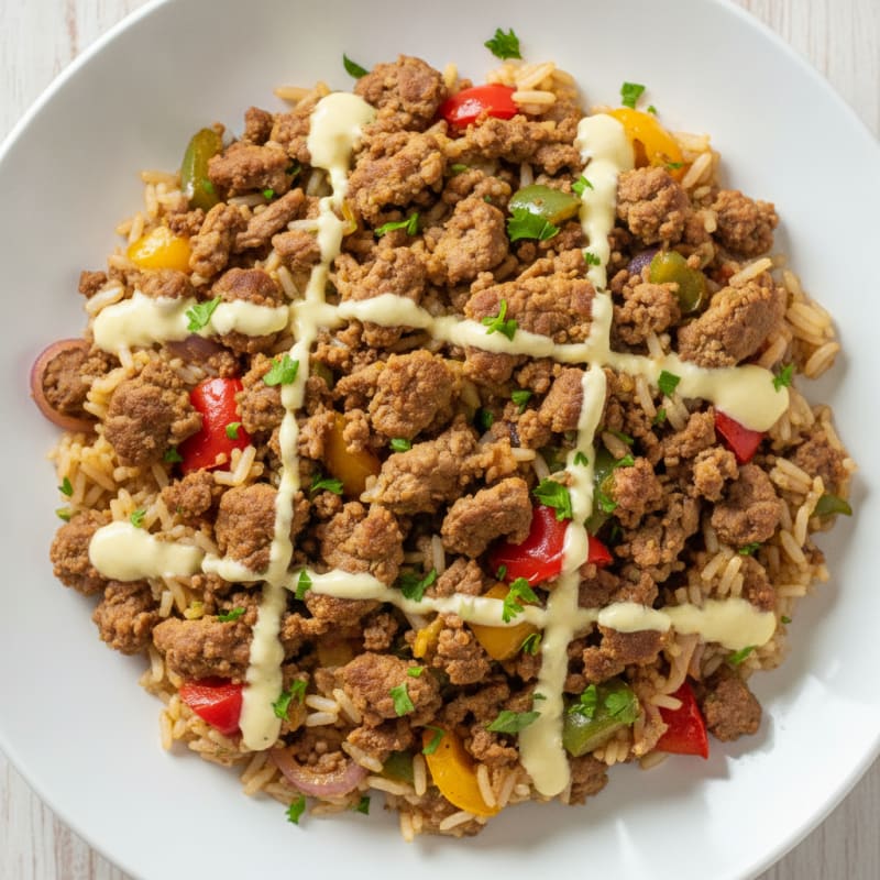 Ground Beef and Bell Pepper Rice Bowl