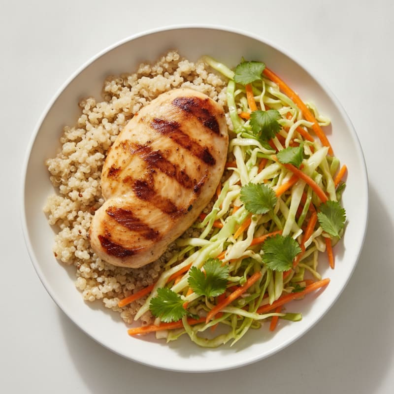 Grilled Chicken Breast with Crunchy Cabbage Slaw and Quinoa