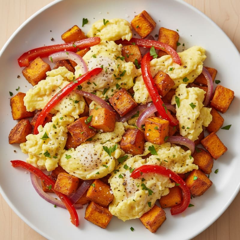 Eggs with Roasted Sweet Potato Hash