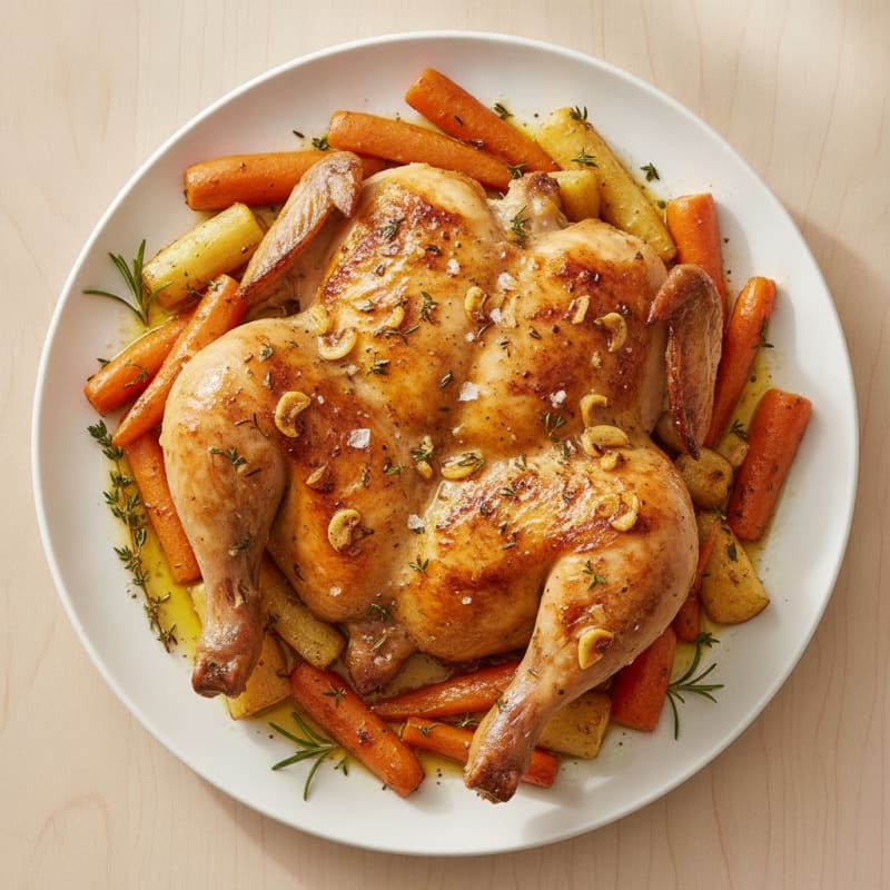 Garlic Herb Butterflied Chicken with Roasted Root Vegetables