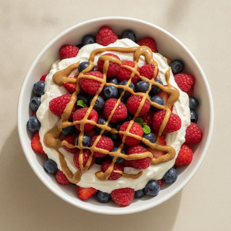 Greek Yogurt Protein Parfait with Mixed Berries and Almond Butter