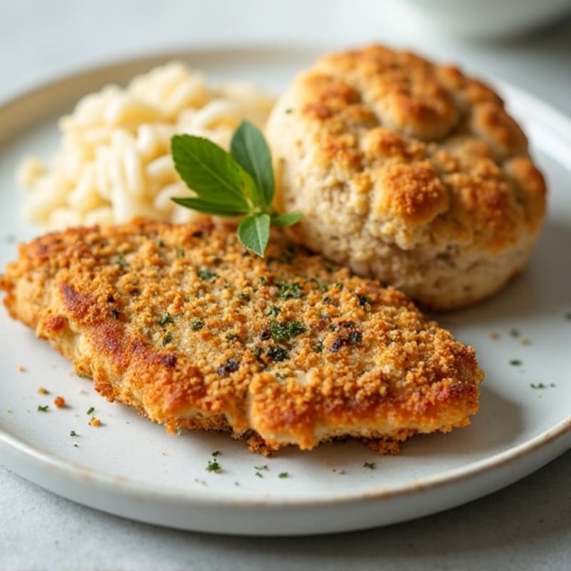 Herb-Crusted Crispy Baked Chicken with Savory Whole Grain Drop Biscuits