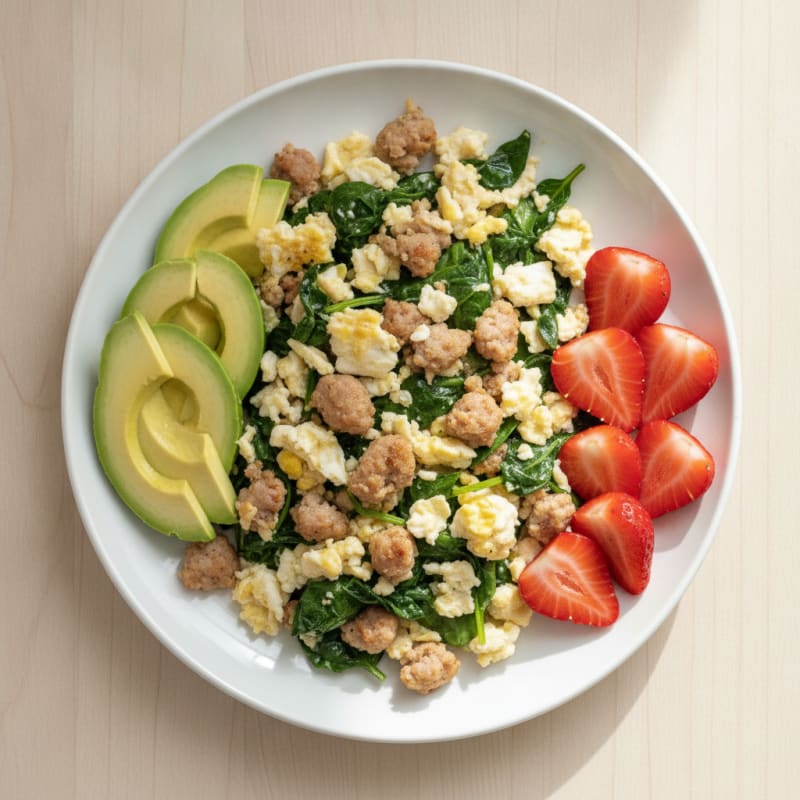 Scrambled Egg Whites with Sautéed Spinach and Turkey Sausage