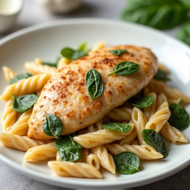 Chicken with Creamy Garlic Parmesan Whole Wheat Pasta