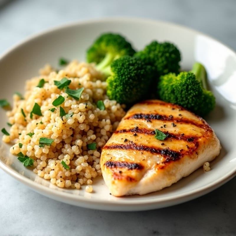 Grilled Chicken Breast with Quinoa and Roasted Broccoli