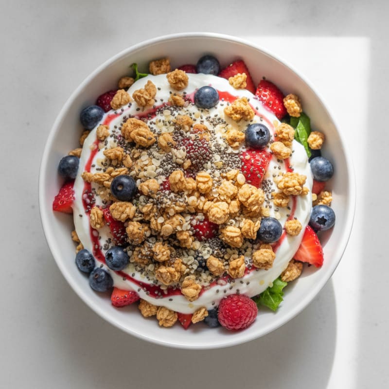 Creamy Greek Yogurt Parfait with Mixed Berries and Protein Granola