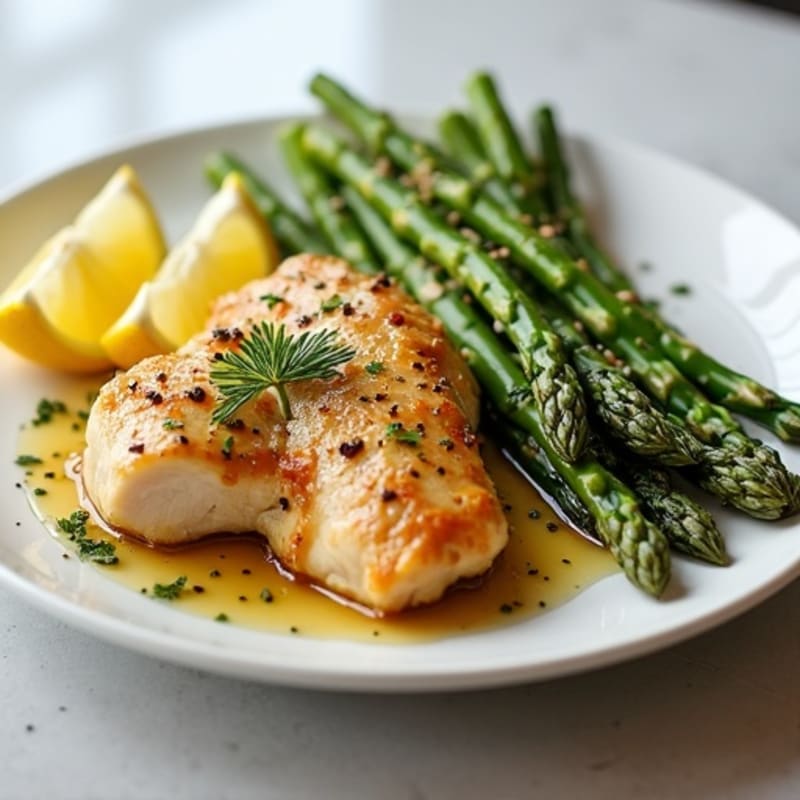 Lemon Garlic Pan-Seared Chicken with Roasted Asparagus