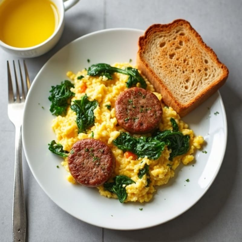 Egg White Spinach Scramble with Turkey Sausage