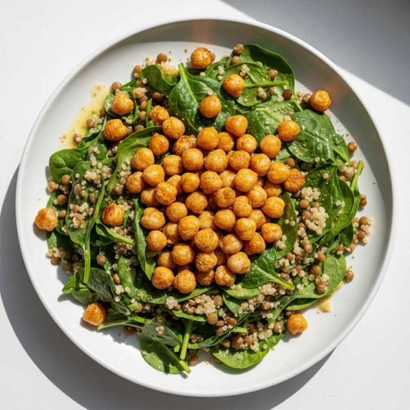 Crispy Lentil and Quinoa Power Salad with Roasted Chickpeas