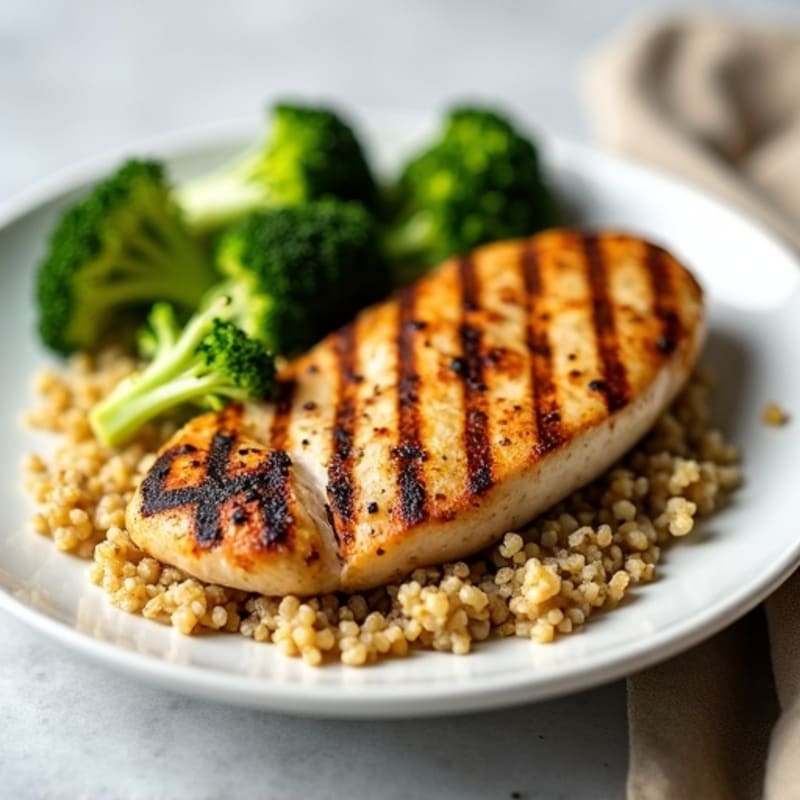 Grilled Chicken Breast with Quinoa and Roasted Broccoli