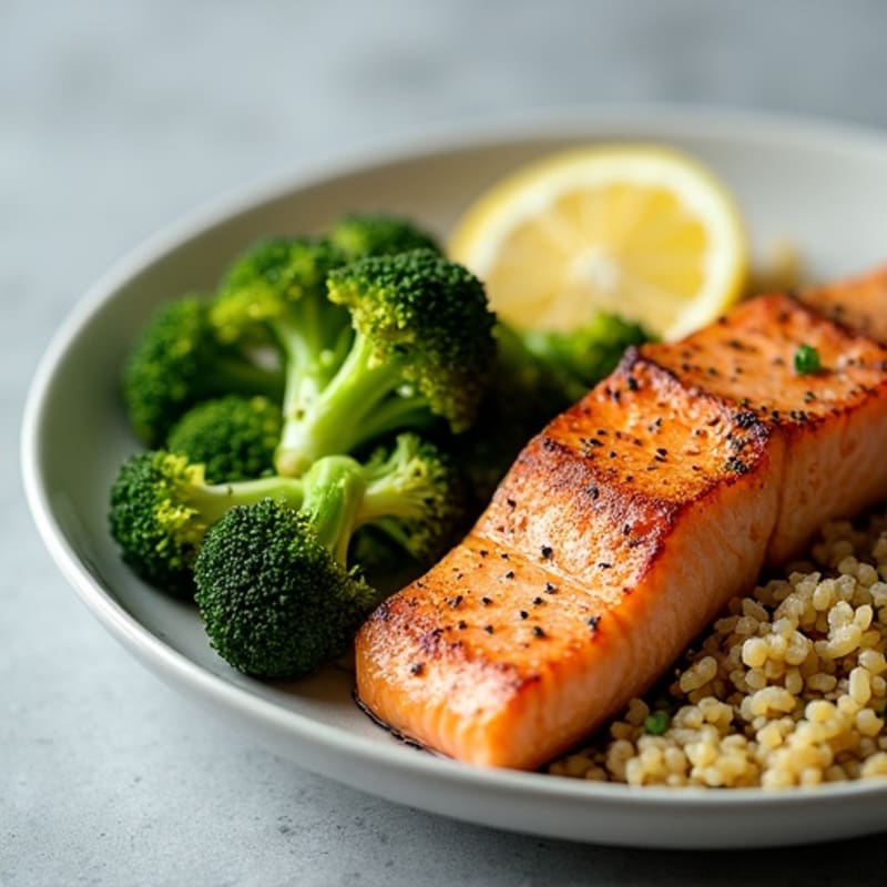 Seared Salmon with Roasted Broccoli and Quinoa