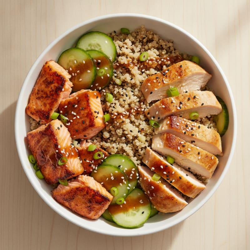 Ginger-Tamari Salmon and Chicken Bowl