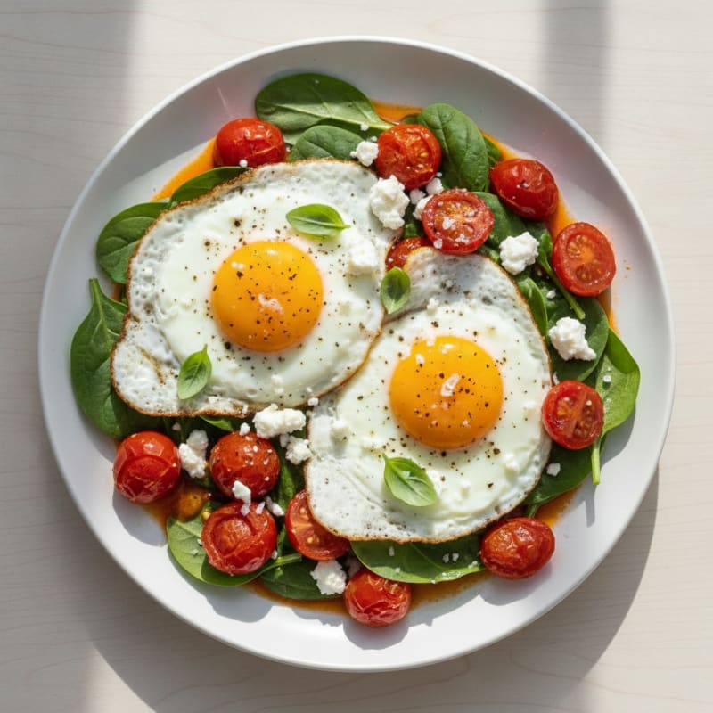 Fried Eggs with Burst Cherry Tomatoes