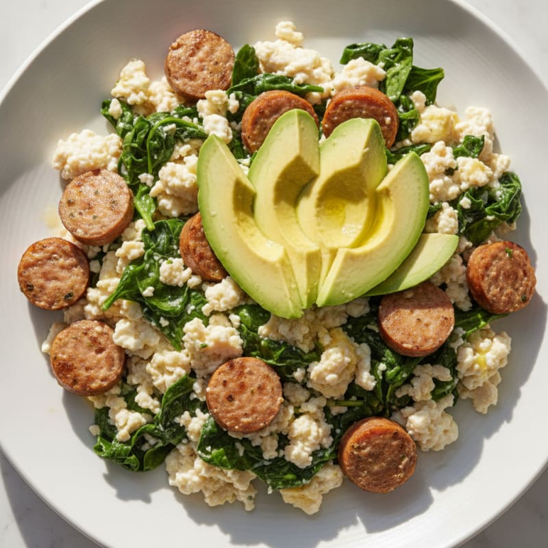 Egg White and Turkey Sausage Scramble with Spinach