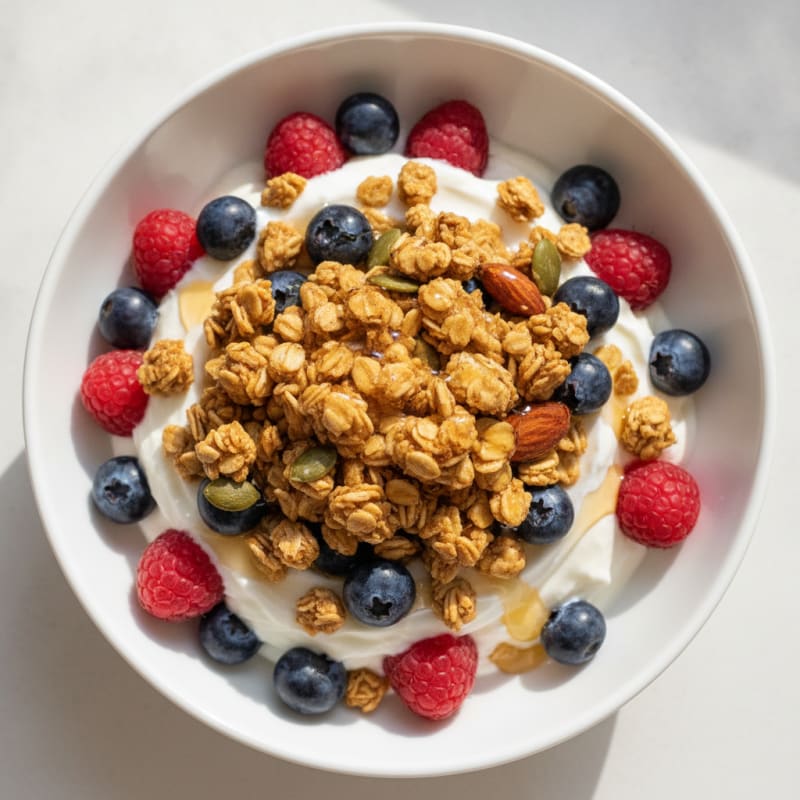 Greek Yogurt Parfait with Mixed Berries and Protein Granola