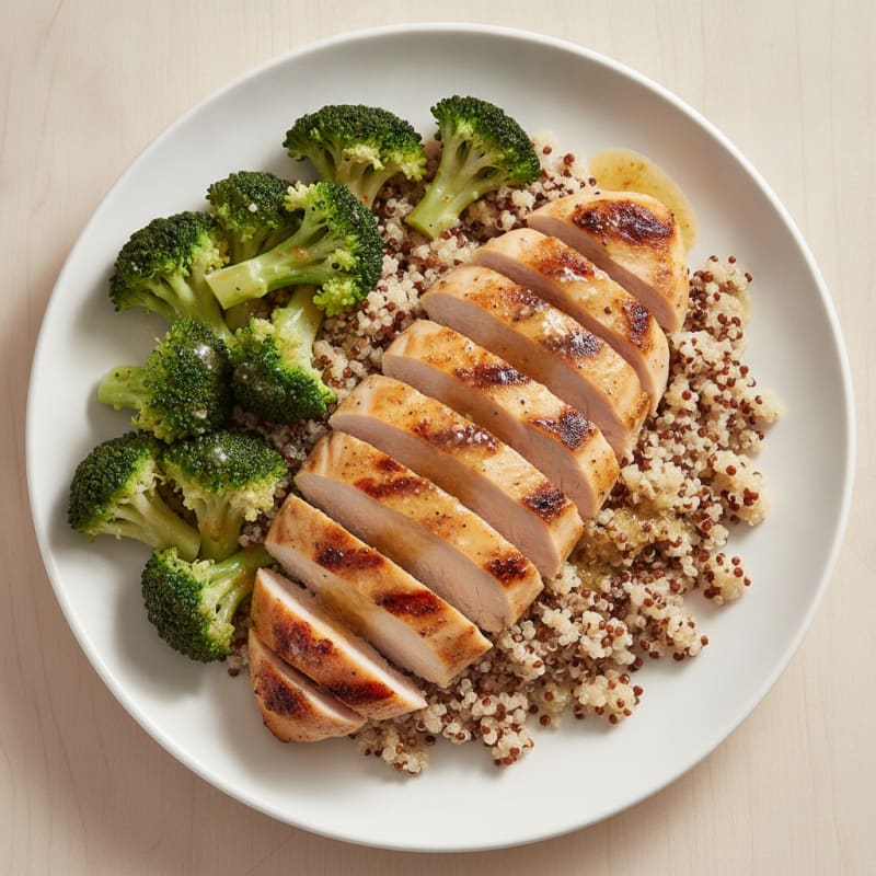 Grilled Chicken Breast with Quinoa and Steamed Broccoli