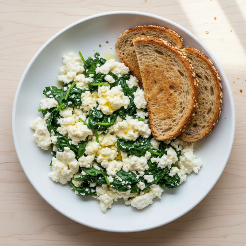 Egg White Spinach Scramble with Cottage Cheese