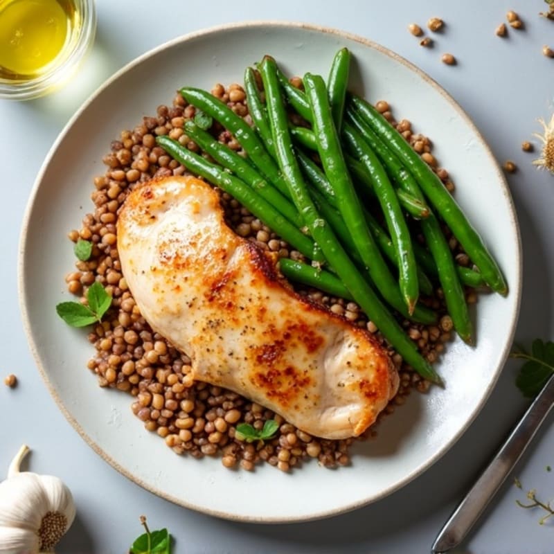 Seared Turkey Breast with Garlic Green Beans and Lentil Mash
