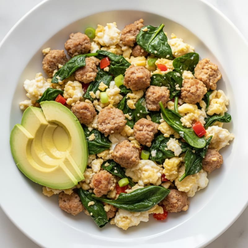 Egg White Scramble with Turkey Sausage and Spinach