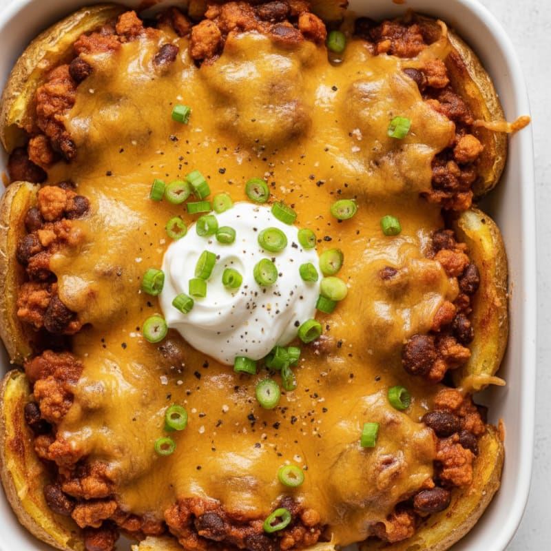 Loaded Chili Cheese Potato Skins