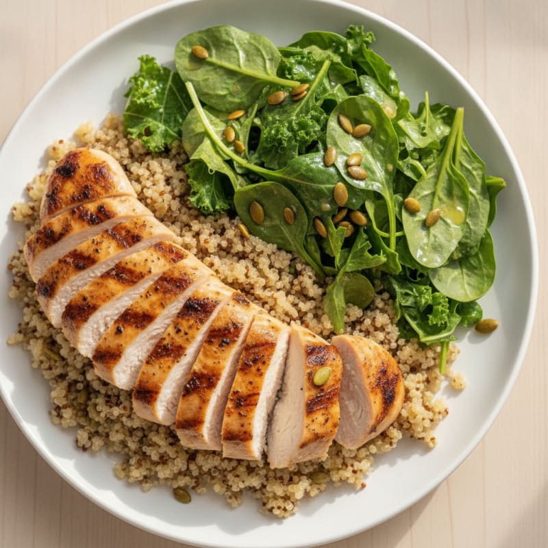 Grilled Chicken Breast with Mixed Greens and Quinoa