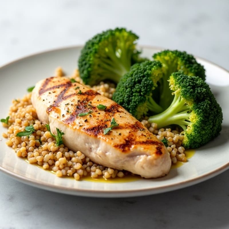 Grilled Chicken Breast with Quinoa and Roasted Broccoli