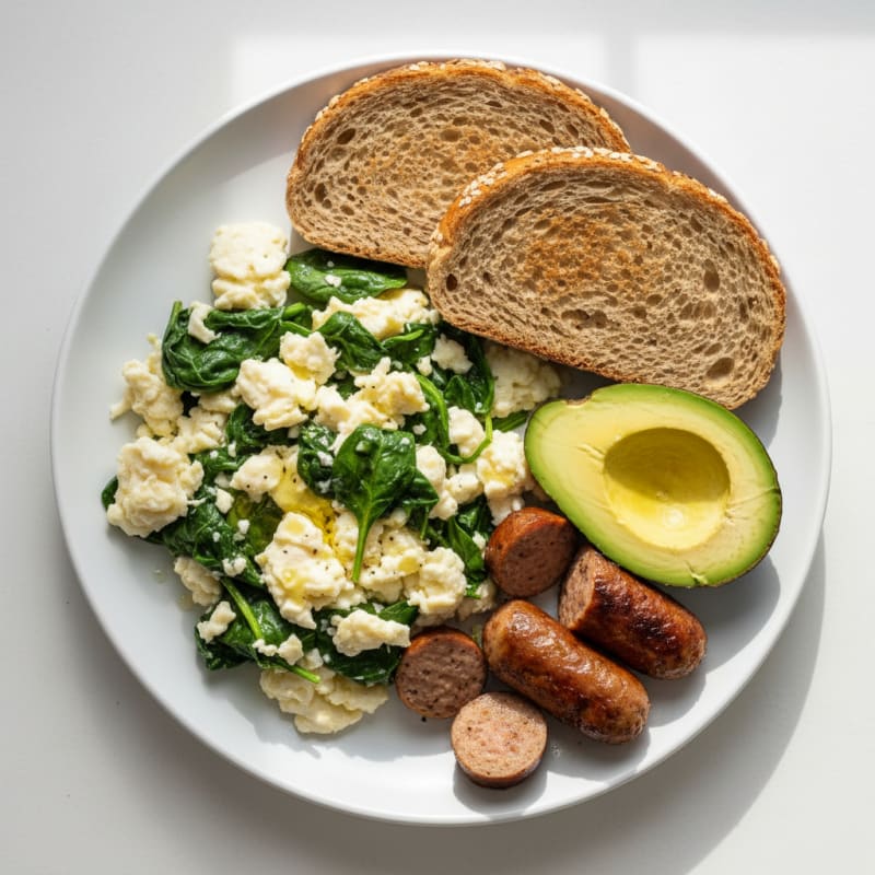 Egg White Spinach Scramble with Turkey Sausage
