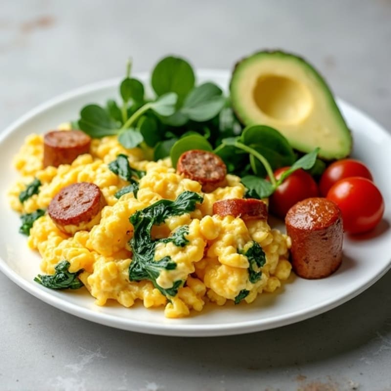 Egg White and Turkey Sausage Scramble with Spinach
