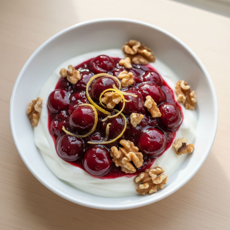 High-Protein Greek Yogurt with Fresh Sweet Cherry Compote