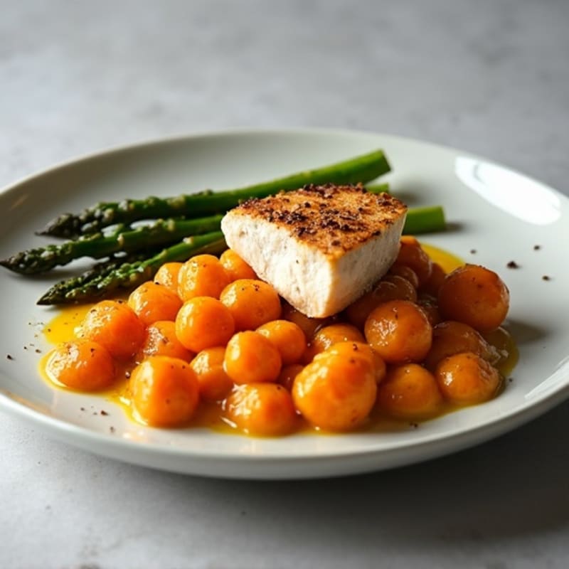 Sweet Potato Gnocchi with Pan-Seared Chicken and Roasted Asparagus