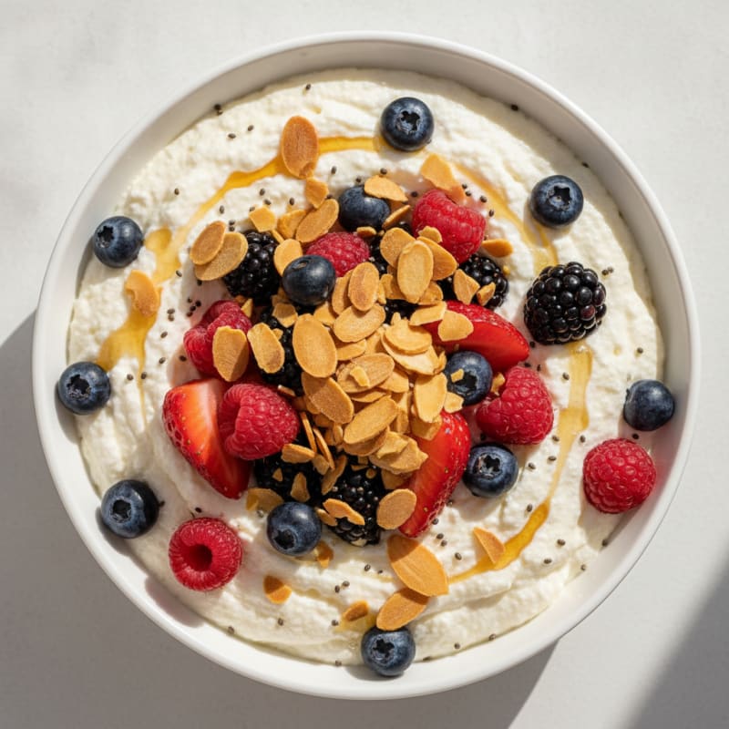 Greek Yogurt Protein Mousse with Mixed Berries